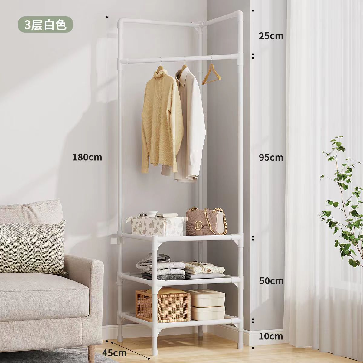 Perchero de esquina, colgador de ropa, estante colgante para habitación de alquiler/dormitorio, perchero de esquina, estante de almacenamiento de pie, almacenamiento de lujo ligero.
