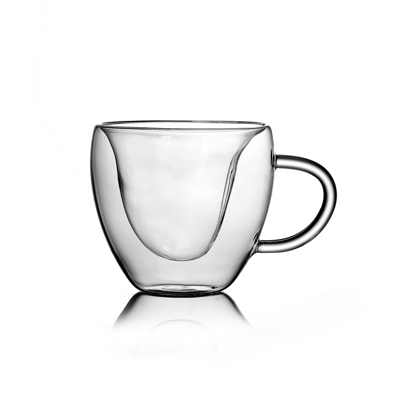 Manija de vidrio de borosilicato para el hogar Taza creativa en forma de corazón de vidrio de doble capa taza de jugo de leche de café