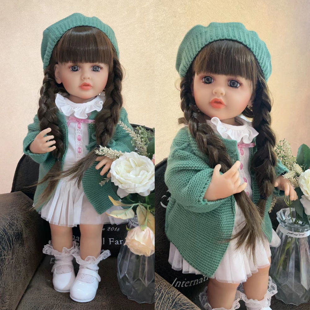 현실적인 시뮬레이션 인형 전체 비닐 중생 큰 눈 긴 머리 55CM 머리 세대는 목욕을 할 수 있습니다