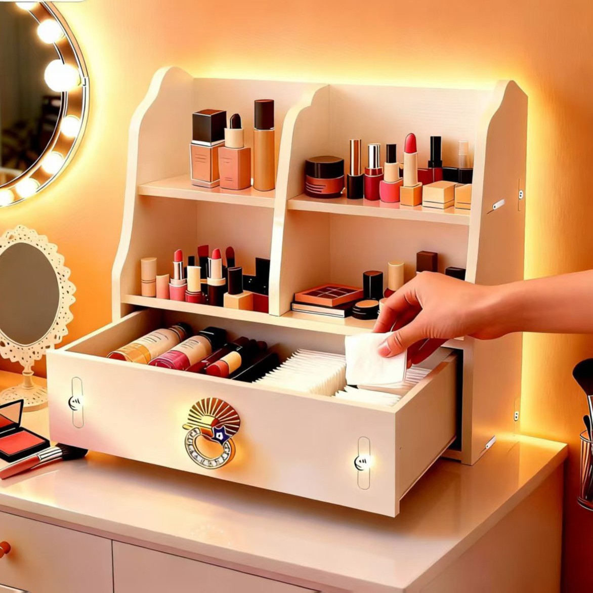 Nueva caja de almacenamiento de escritorio, estante de almacenamiento doméstico multifuncional de plástico, caja de almacenamiento de cosméticos de la serie de mango de diamante image 3