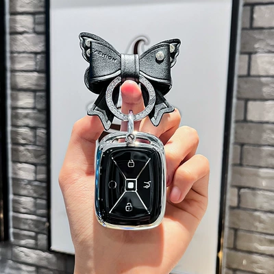 26 models of Arcfox T1 key: Car key bag - extreme-fox-model-asmart-4-button-single-shell-black-black-bowknot-rhinestone-buckle-silver-number-plate