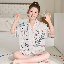 夏季冰丝女童睡衣米菲兔儿童家居服薄新款中大童女孩空调服家居服