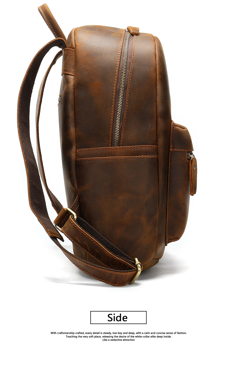 Crazy Horse Leather Men's Backpack Large Capacity Business Travel Bag Stylish Retro Cowhide Handbag_voghion.com