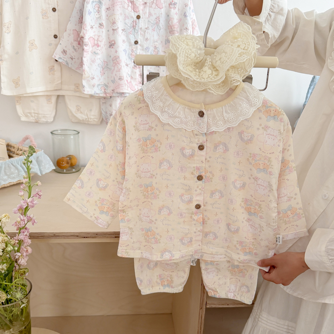Children's Double-Layer Cotton Gauze Pajamas Set, Air-Conditioned Clothing, Spring, Summer and Autumn Thin Long-Sleeved Combed Pure Cotton Baby Home Clothes