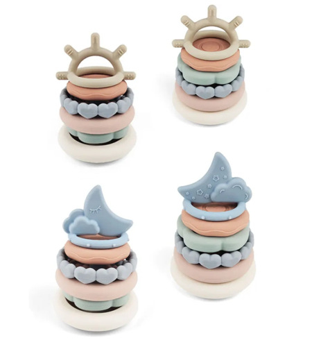 Baby Rainbow Tower Silicone Stacking Rings Interactive Soft Blocks Stacking Rings Early Education Brainy Toy Stacking Fun