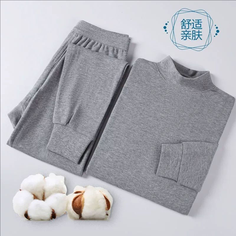 Men's Pure Cotton Autumn Clothes and Pants Backing Shirt Men's and Women's Thermal Underwear Thin Underwear for Young and Middle-aged Underwear Set Line Clothing Line