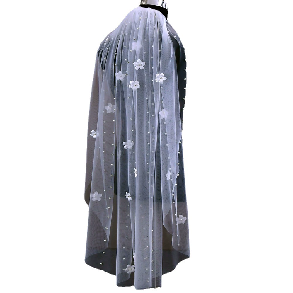 优拉潘 V193 Retro wedding beads plain yarn sweet flowers tailing veil bride simple pearl veil