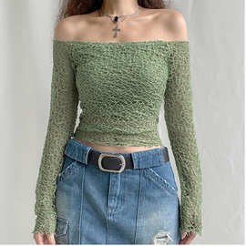 2024亚马逊速卖通新款女装印花长袖网纱上衣