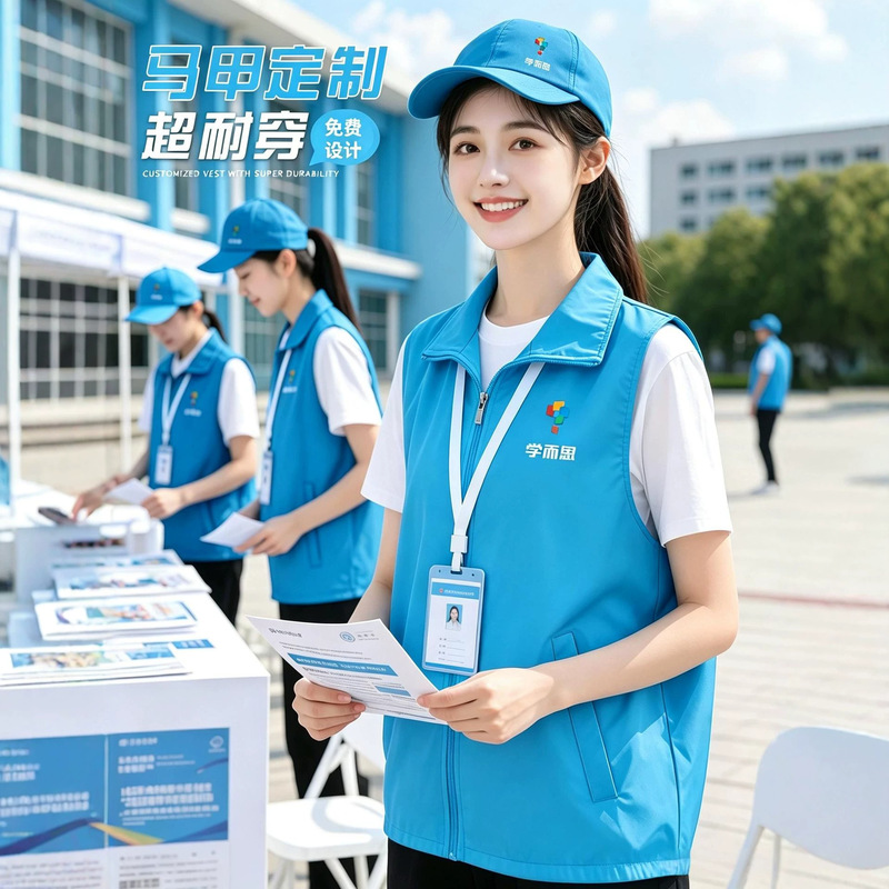 Customized Enrollment Vests with Logo Printing, Work Uniforms, Daycare Educational Promotion Club Volunteer Vests, and Catering Vests