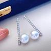 Fashionable earrings from pearl, pendant, ring, set, silver 925 sample, simple and elegant design