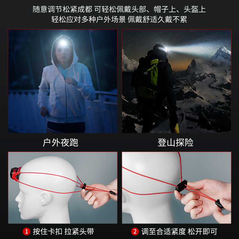 Comercio al por mayor transfronteriza fuerte inducción de luz LED faro Mini carga USB portátil iluminación al aire libre corriendo pesca aventura image 6