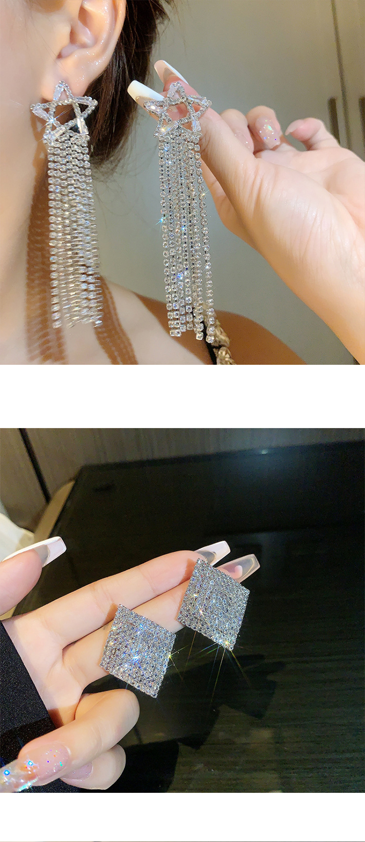 Retro full diamond long tassel earrings for women in Europe and America, exaggerated temperament, earrings, high-end feeling, light luxury earrings_voghion.com