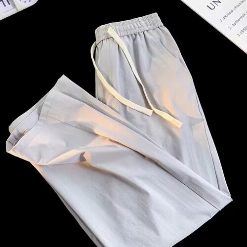 Summer thin ice silk air conditioning pants for men, Korean style trendy solid color casual straight leg wide leg sports pants