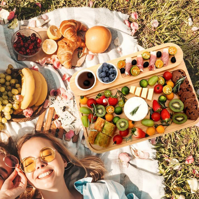 Tabla de cortar de bambú multifuncional queso tabla de queso fiesta casera snack plato de frutas plato de picnic al aire libre