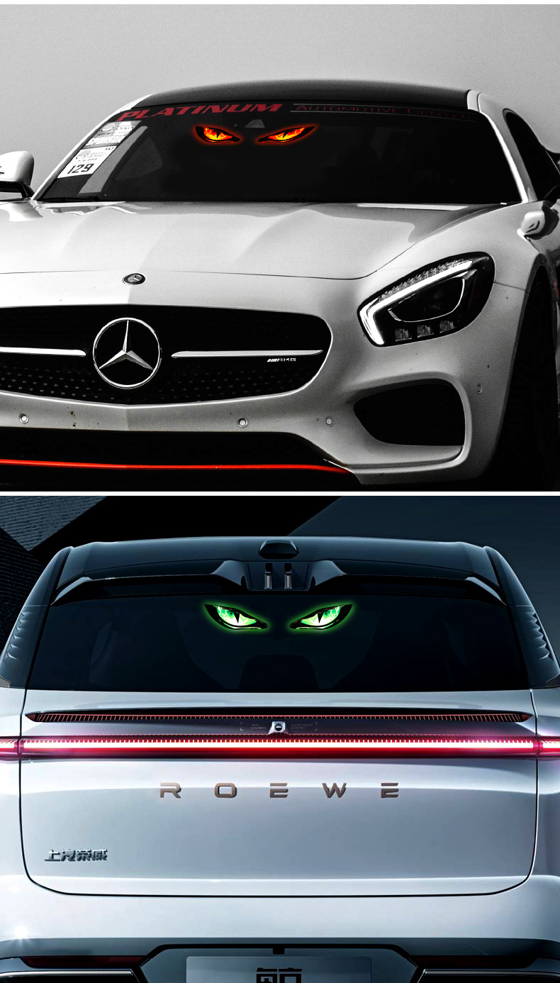 Cross-Border Solar-Powered Devil's Eye Car Window Light Led Ambient Light Car-Mounted Led Dynamic Expression Light Wireless Warning Light