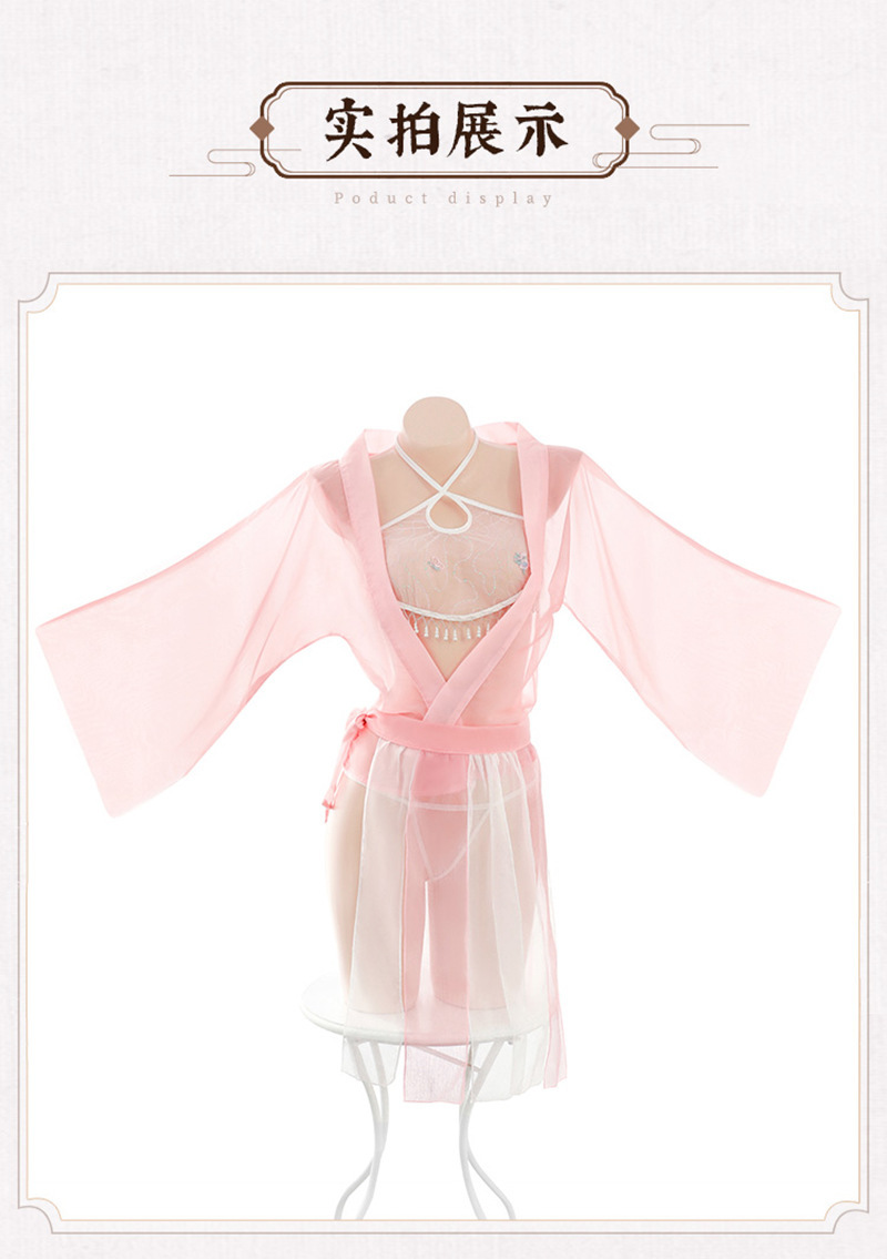 Guanyun Antique-Style Sheer Bellyband Costume Set with Chiffon Robe, Long Skirt and Briefs — detail image 12