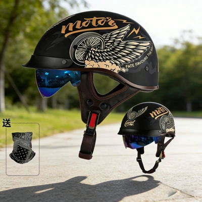 Scooter Helmets, Wholesale, Motosiklet kaskı (dəbilqə) - 02-015-matte-black-flywheel-with-face-towel-with-white-mirror-m