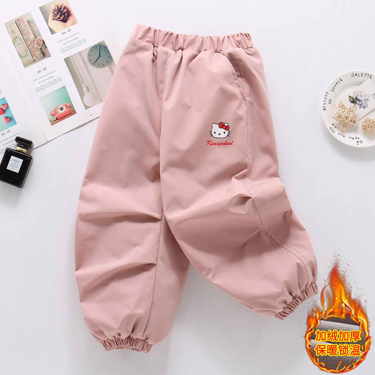 New Children's Windproof Waterproof Fleece-Lined Pants for Girls, Suitable for Older Children, Fleece-Lined Thermal Pants for Autumn and Winter, Warm Ski Pants