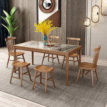 岩板實木餐桌椅組合桌子長方形現代簡約家用北歐小戶型白蠟木飯桌