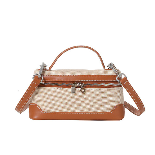 包包女跨境新款潮复古手提小方包帆布撞色拼接质感单肩斜挎包