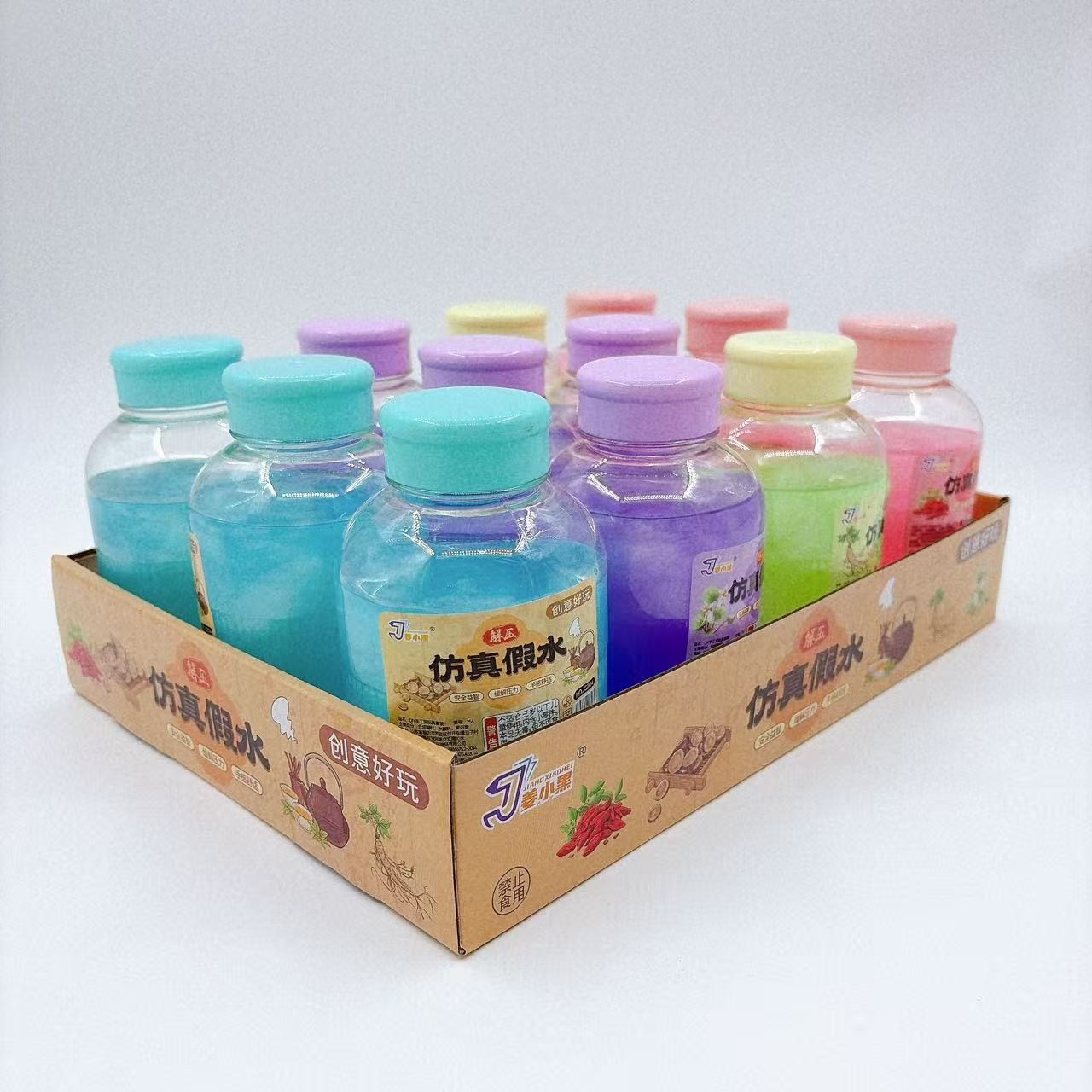 Nuevo juguete para niños, botella redonda, agua falsa, color, limo antiadherente, arcilla de color a mano, pegamento espumoso, descompresión, lote de grandes almacenes de 2 yuanes
