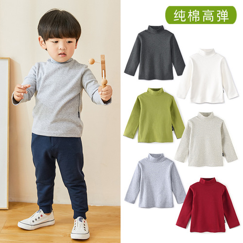Spring and autumn small turtleneck autumn clothes for boys and girls, winter baby half turtleneck bottoming shirts, pure cotton stretch long-sleeved tops