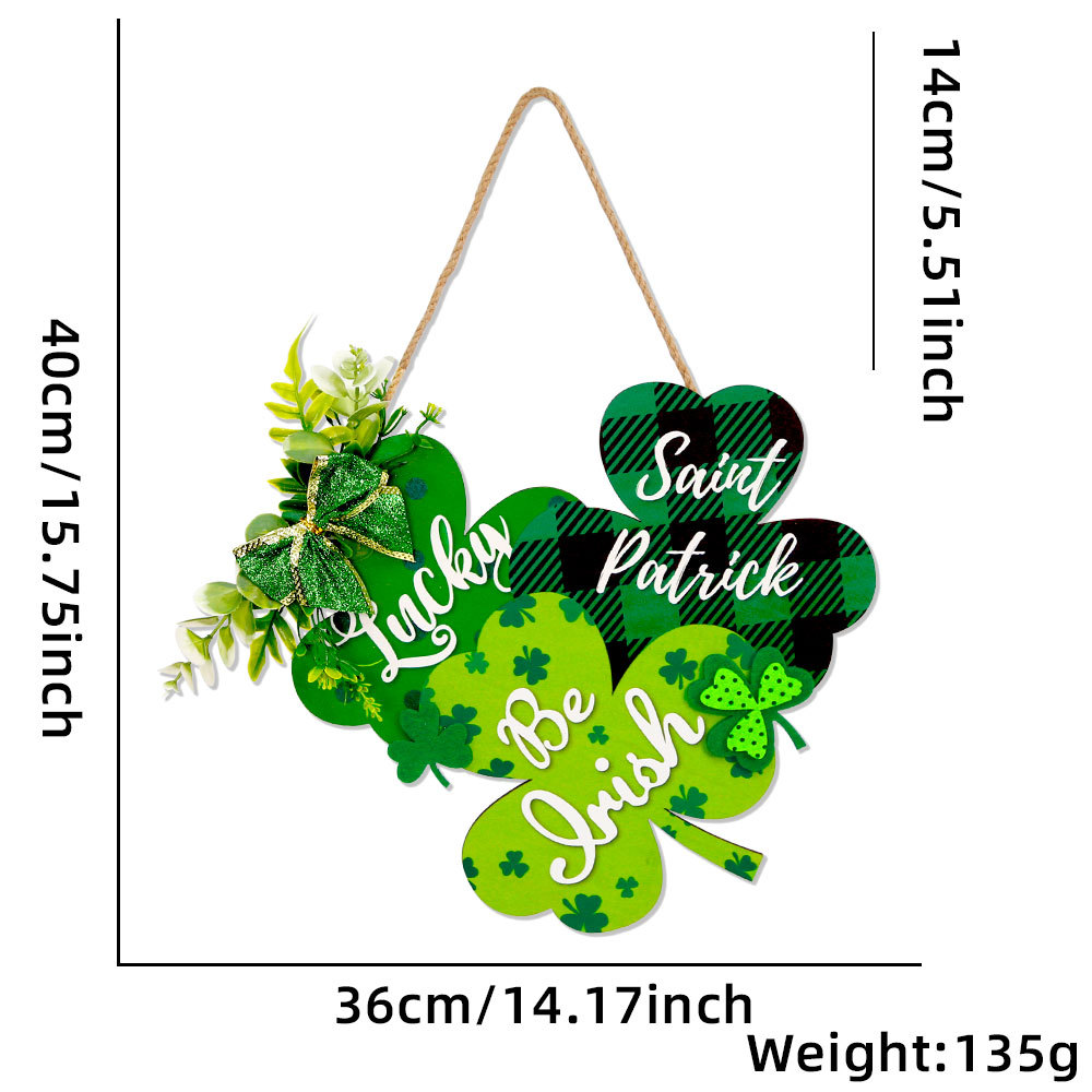 New St. Patrick's Day Clover Door Plaque Irish Festival Decoration Top Hat Wooden Pendant Hanging_voghion.com