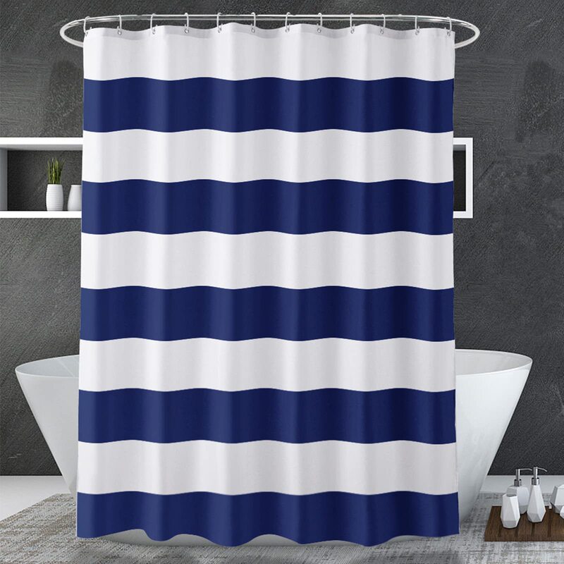 Cross-Border Striped Navy Blue Classic Multi-Pattern Digital Print Bathroom Shower Curtain Waterproof and Mildew-Proof Partition Curtain