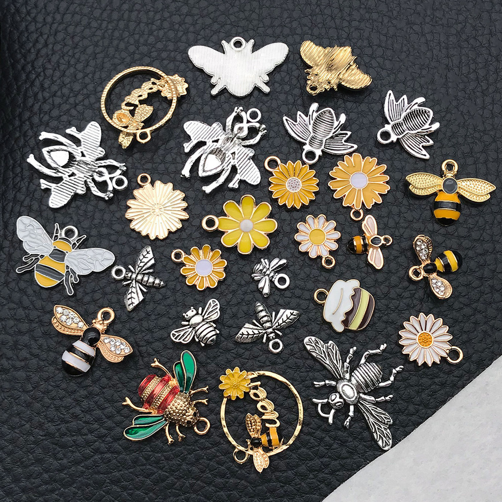 混120个小蜜蜂DIY饰品配件昆虫动物合金滴油发饰耳饰吊坠手工跨境详情13