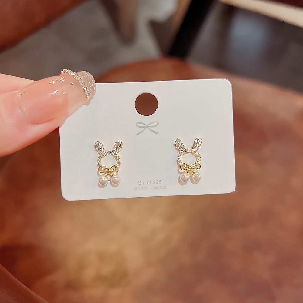 1 Pair Cute Bunny Ears Alloy Inlay Artificial Gemstones Women's Ear Studs display picture 5