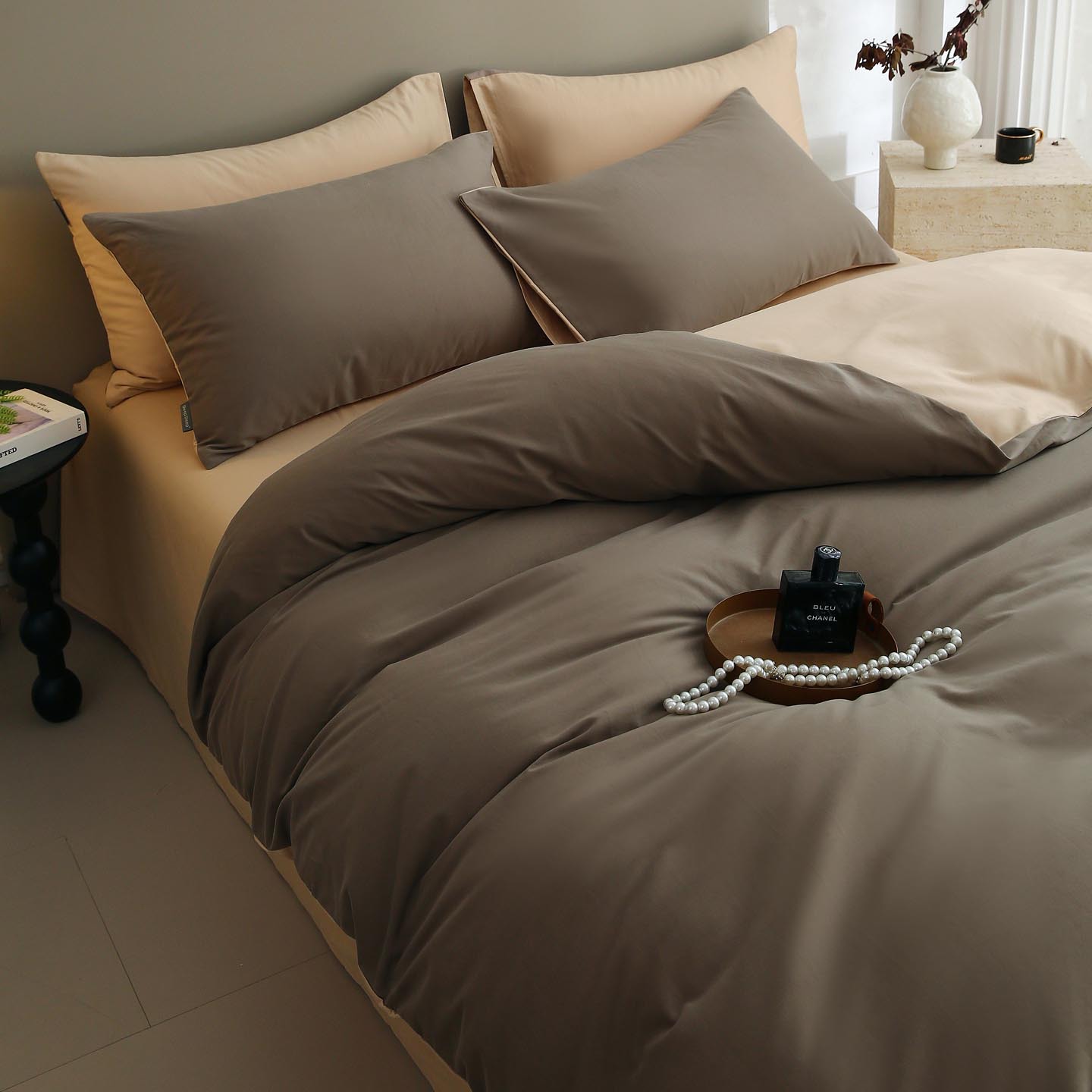 100% algodón conjunto de cuatro piezas 60 algodón de lana larga de color sólido dobles de algodón grueso cama dormitorio de estudiantes tres piezas conjunto simple