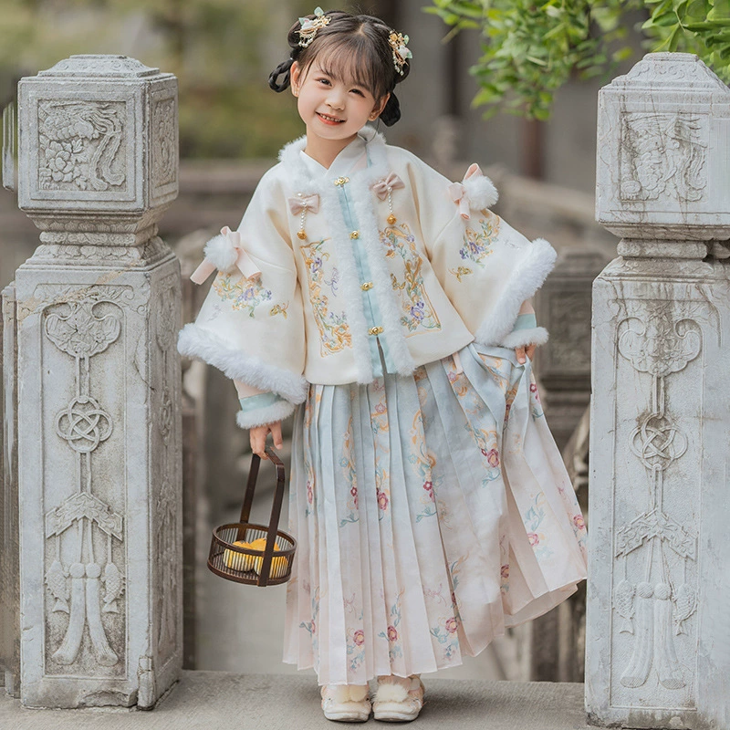 Hanfu Girl 2023 новый зимний костюм ребенок новогодний костюм
