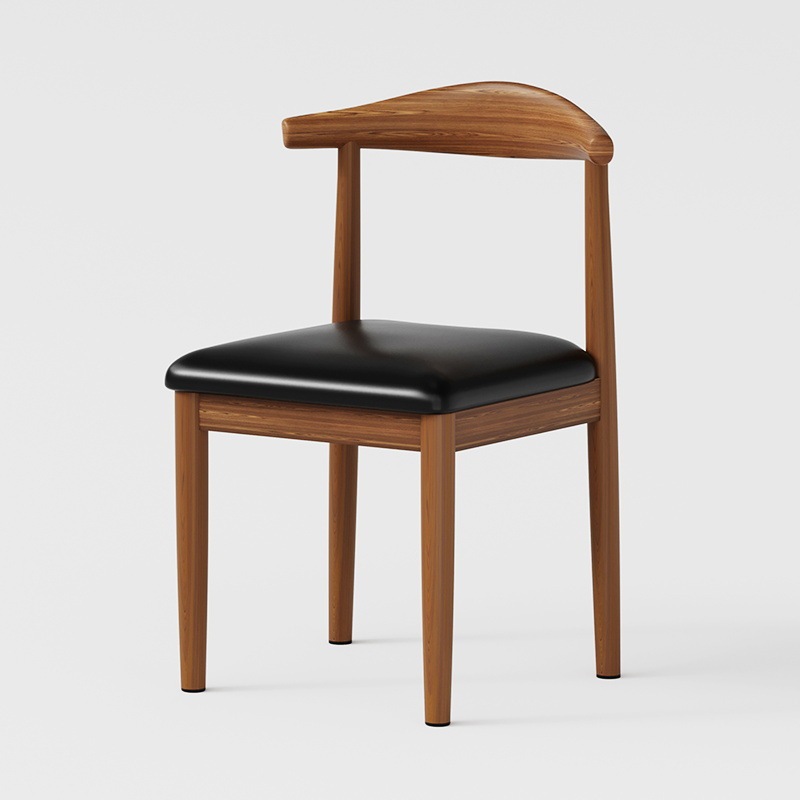 high quality Imitation Solid Wood Modern Simple Iron Casual Desk Stool Backrest Restaurant Chair Dining Table Ox Horn Chair