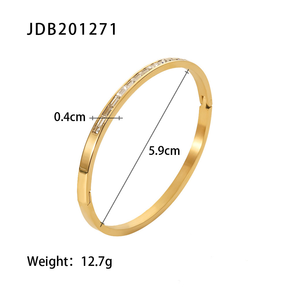 Simple Style Round Stainless Steel Inlay Zircon Gold Plated Bangle display picture 6
