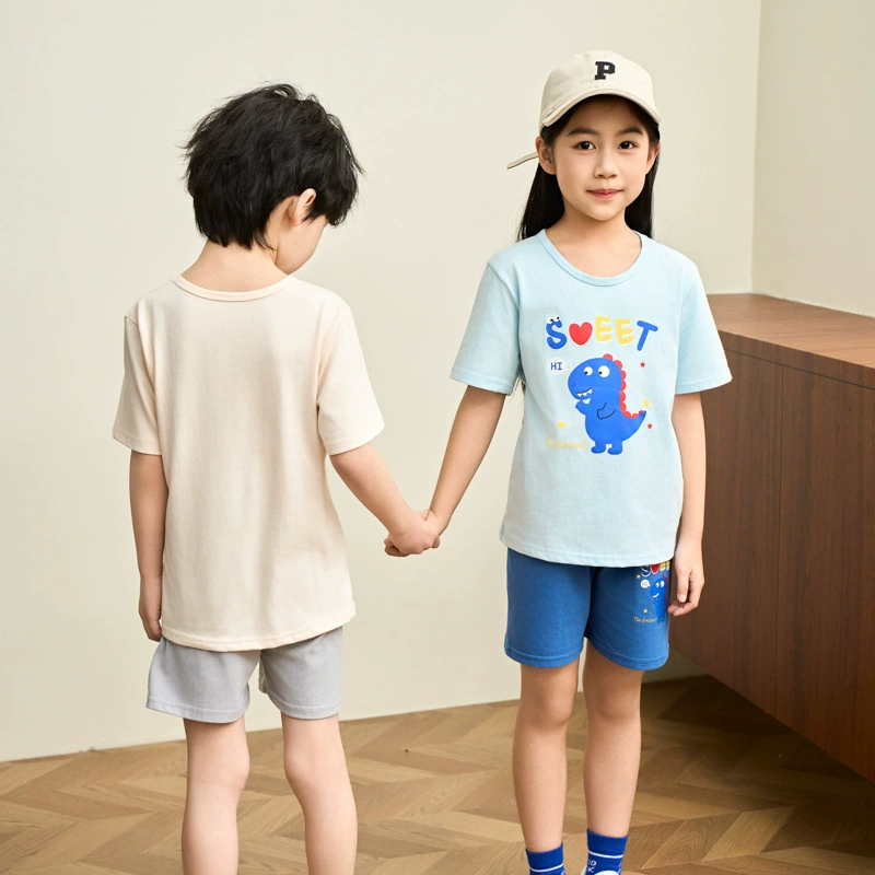 Летний хлопковый костюм для мальчиков 2025, новая детская одежда, модный стильный спортивный костюм с коротким рукавом, прямые поставки с фабрики