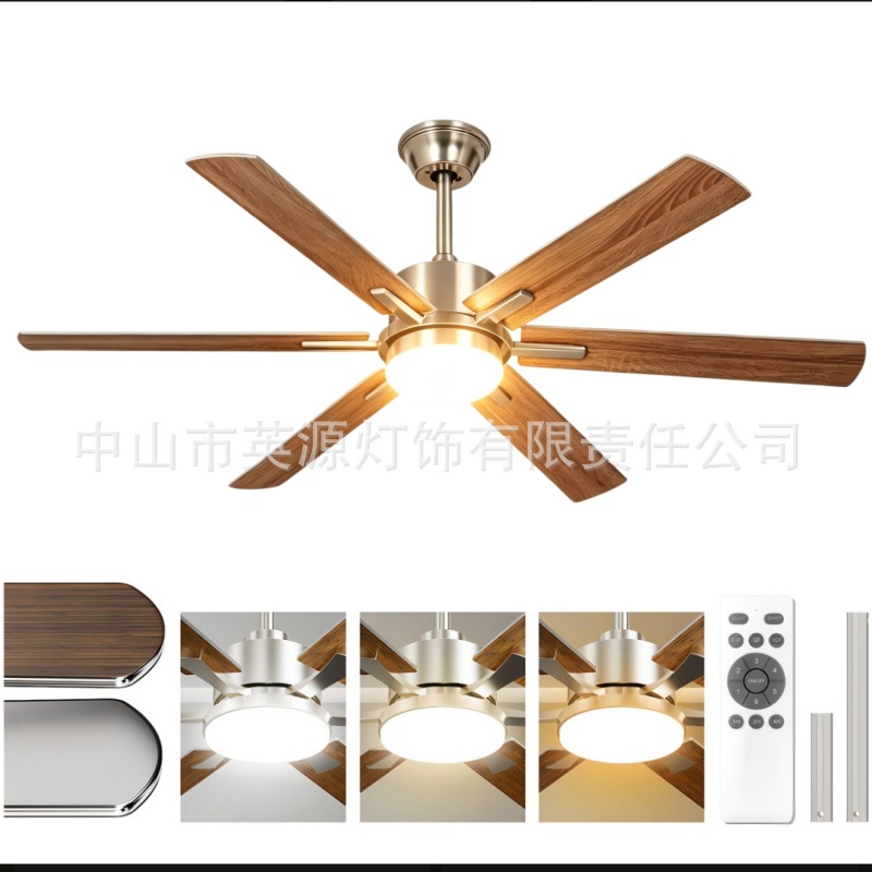 52inch Six-Blade High-Power Electric Fan for Bedroom, Dining Room, Home, Industrial Use, European and American Cross-Border Ceiling Fan with Light, Variable Frequency Fan Light