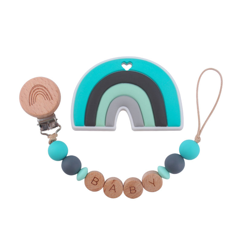 Nuevo bebé Arco Iris haya clip chupete Cadena de dibujos animados Arco Iris silicona mordedor molar juguete