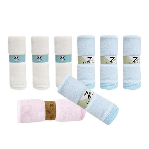 Embroidered edge bamboo fiber 25*25cm 30*30cm 35*35cm baby single face towel factory wholesale