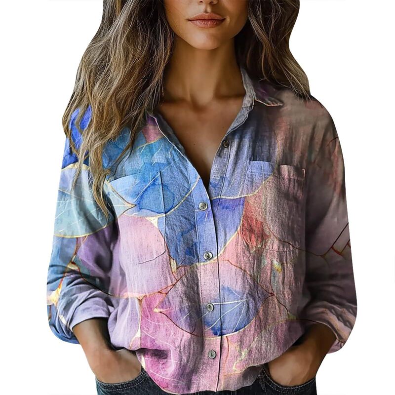 New 2025 Foreign Trade Women's Shirt Cross-border Top V-Neck Printed Shirt Amazon D New 2025 Foreign Trade Women's Shirt Cross-border Top V-Neck Printed Shirt Amazon D