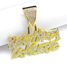 字母镶钻造型吊坠项链 长款嘻哈古巴链跨境饰品