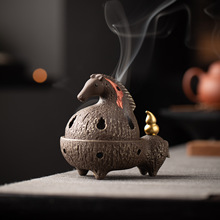 仿古紫砂唐马香炉家用室内檀香沉香盘香香薰炉招财马禅意桌面摆件