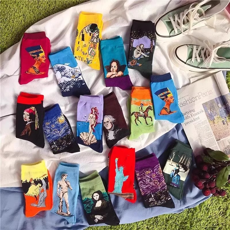 Cross-border trend men's socks crazy oil painting series men's socks men's cotton socks stockings wholesale