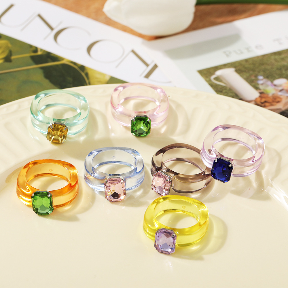 Simple Jelly Color Diamond Multi-color Resin Ring display picture 1