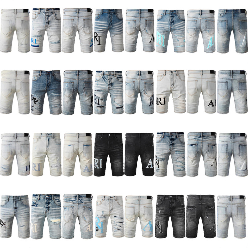 Am European and American Style Men's Fashion Letter Embroidery Denim Shorts with Rhinestones, Men's Five-Point Pants, Cross-Border Trendy Temu Pants, Assorted Styles Am European and American Style Men's Fashion Letter Embroidery Denim Shorts with Rhinestones, Men's Five-Point Pants, Cross-Border Trendy Temu Pants, Assorted Styles