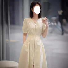 2278新款法式长裙质感高级感小众设计感小个子白色连衣裙子女夏季