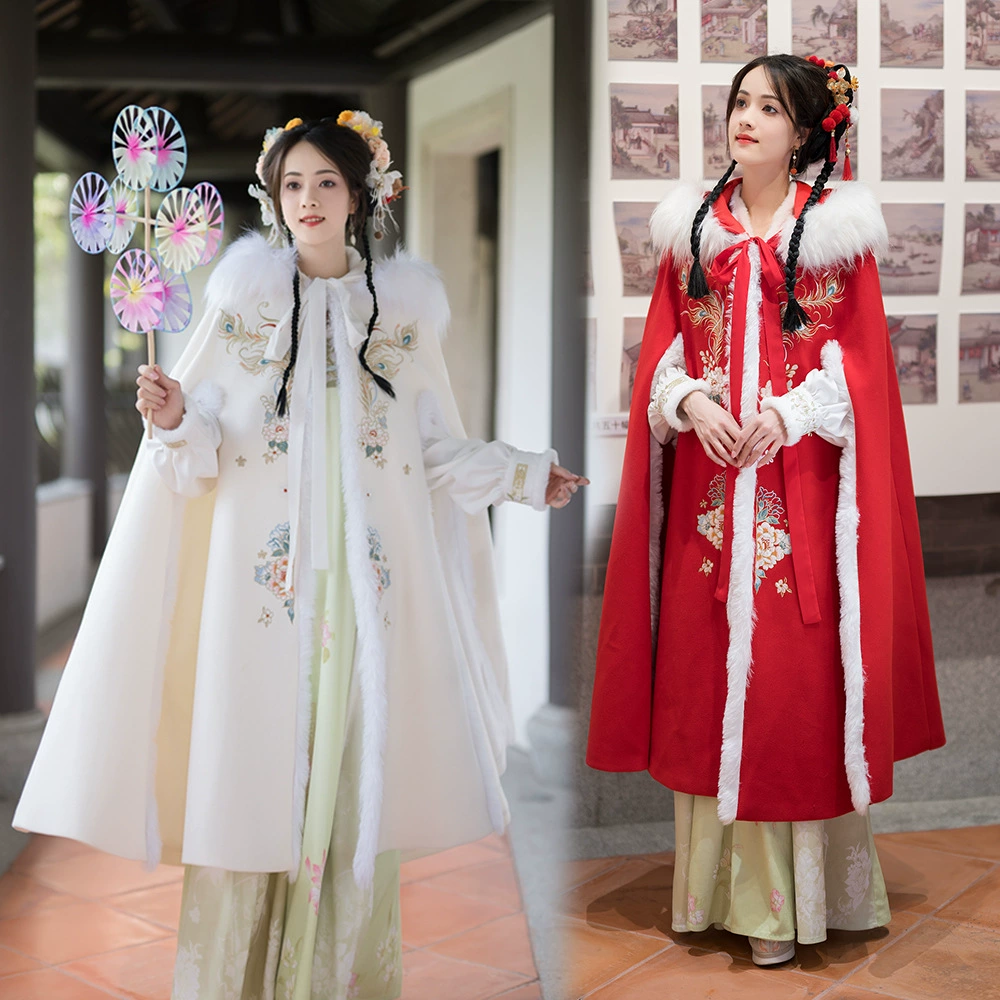 Китайский ветер Fengyu вышивка плащ теплый, бархат и утолщение зимой съемный шерстяной воротник длинный плащ