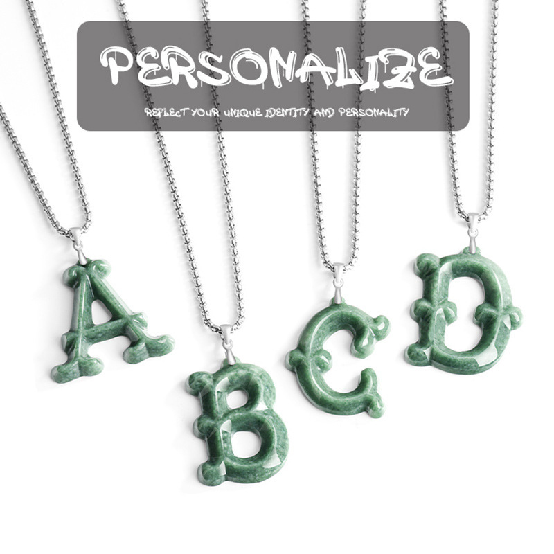 Original Natural A-Grade Jade English Letter Pendant with S925 Silver Clasp, Inlaid with Jade, Steel Titanium Necklace, Hip-Hop Style, Personalized Original Natural A-Grade Jade English Letter Pendant with S925 Silver Clasp, Inlaid with Jade, Steel Titanium Necklace, Hip-Hop Style, Personalized