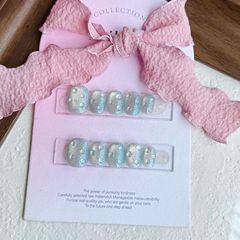 玻璃海人魚眼淚貓眼美甲簡約幻彩海星超閃可愛清新純手工穿戴甲