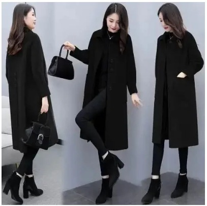 Women's Long Overcoat 2024 Korean Version Autumn and Winter Lantern Sleeve Woolen Outerwear Loose Wool Coat