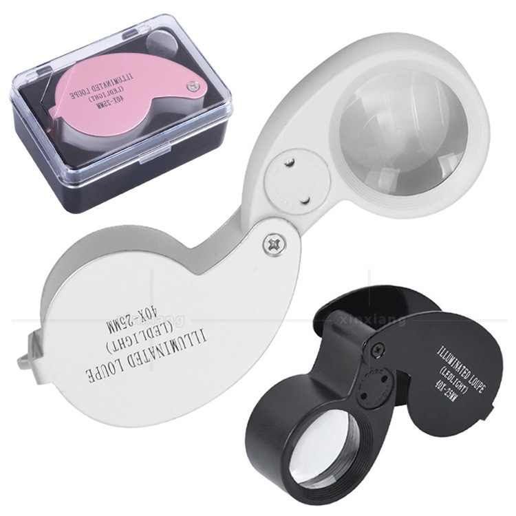 40X Foldable Aluminum Alloy Double Led Light Diamond, Jade, Antique, Craft, Jewelry Collection and Appreciation Magnifying Glass 40X Foldable Aluminum Alloy Double Led Light Diamond, Jade, Antique, Craft, Jewelry Collection and Appreciation Magnifying Glass